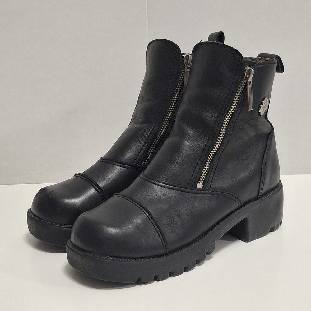 HARLEY DAVIDSON Womens 6.5 Motorcycle Boots Double Zip Starter Switch BLACK